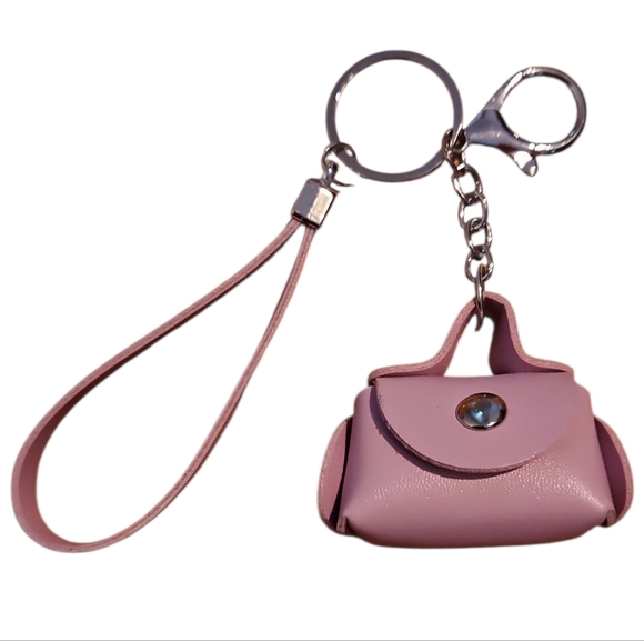 Pink And Silver Mini Bag Keychain Or Bag Charm, Change Purse, Like New - Picture 1 of 3